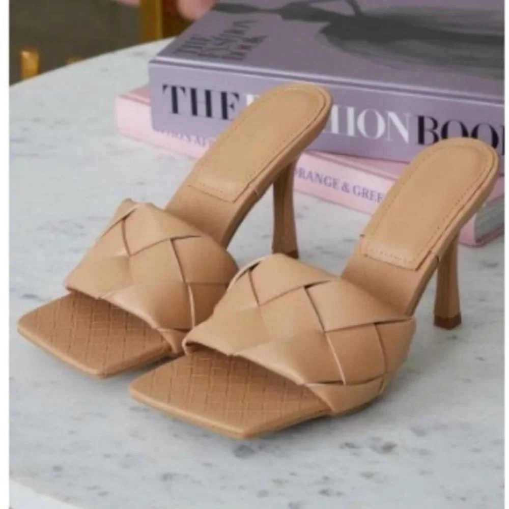 RESTOCKED Woven Square Toe Mules in Nude - Picture 6 of 8